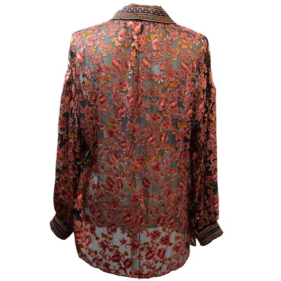 Alice and Olivia Desiree Sheer Top Silk Tapestry Vamp Romance Goth Dopamine - Picture 3 of 13